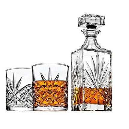 Whiskey Decanter Set with 2 Old Fashioned Whisky Glasses for Liquor Scotch Bourbon or Wine - Irish Cut