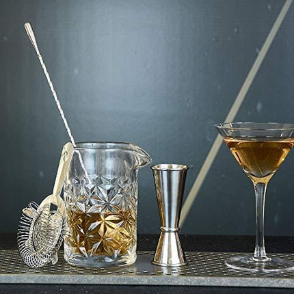 LESI Classic Cocktail Mixing Glass Set Crystal Stirring Glass Bartender Kit 4-Piece with Spoon, Strainer, Jigger