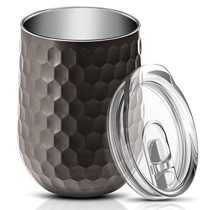 Vacuum Insulated Wine Tumbler with Sliding Lid - Stainless Steel Wine Glass Tumbler Coffee Mug 12 oz, Spill Proof, Travel Friendly for Champagne, Cocktail, Beer and More, 1 Pack