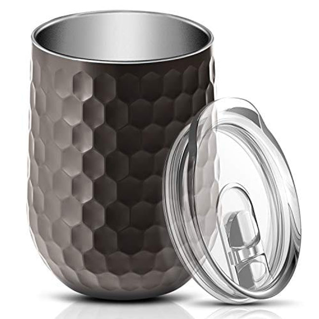 Vacuum Insulated Wine Tumbler with Sliding Lid - Stainless Steel Wine Glass Tumbler Coffee Mug 12 oz, Spill Proof, Travel Friendly for Champagne, Cocktail, Beer and More, 1 Pack