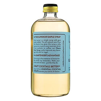 Liber & Co. Simple Syrup, Classic Gum Syrup (17 oz) Made with Cane Sugar and Gum Arabic