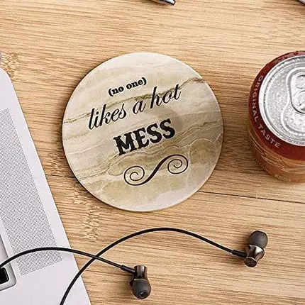 LIFVER Funny Coasters for Drinks Absorbent with Holder,8 Set Coasters with Cork Base, Ceramic Marble Style Drink Coaster with 4 Sayings for Wooden Table, Bar, Housewarming Gifts