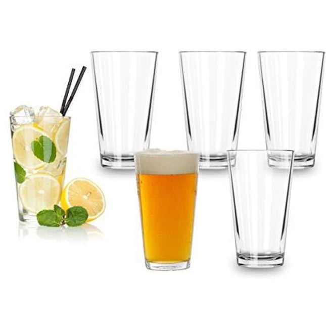 Classic Premium Beer Pint Glasses 16 Ounce – Set Of 6 Highball Cocktail Mixing Glass – Perfect for Cold Beverages, Soda, Water - Used in Bar, Restaurant, Pub