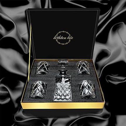 Lighten Life Whiskey Decanter Set,Italian Style Decanter Set with 4 Glasses in Gift Box,Crystal Bourbon Decanter Set for Scotch,Liquor,Whiskey Decanter Set for Men and Women