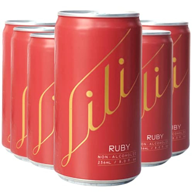 Lili Non Alcoholic Drinks - Made with Verjus, Real Fruits, Teas, and Botanicals - Carbonated Non Alcoholic Drinks, No Artificial Flavors & No Added Sugar, 6-Pack of 8 fl oz Cans (Ruby Sparkler)