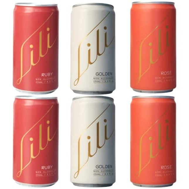 Lili Non Alcoholic Drinks - Made with Verjus, Real Fruits, Teas, and Botanicals - Carbonated Non Alcoholic Drinks, No Artificial Flavors & No Added Sugar, 6-Pack of 8 fl oz Cans (Sparkler Trio)