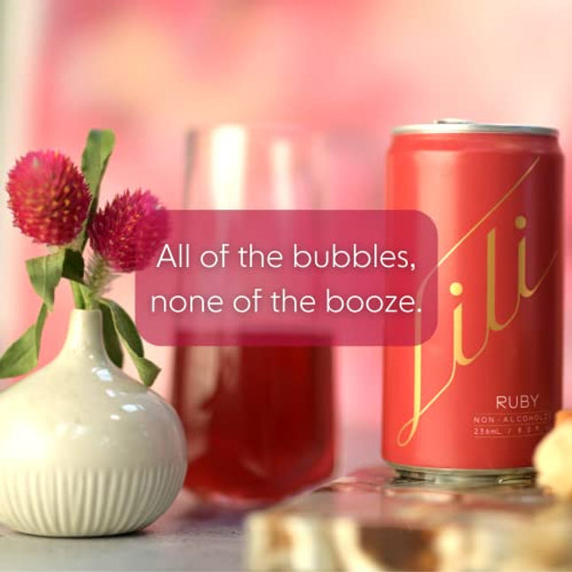 Lili Non Alcoholic Drinks - Made with Verjus, Real Fruits, Teas, and Botanicals - Carbonated Non Alcoholic Drinks, No Artificial Flavors & No Added Sugar, 6-Pack of 8 fl oz Cans (Ruby Sparkler)