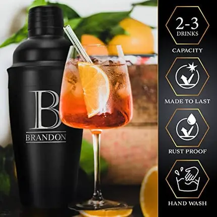 Gifts for Him, Personalized Cocktail Shaker Set - 9 Designs w/ Name, 18 Oz Black Stainless Metal Martini Shaker, Ice Strainer, Jigger, Mixing Spoon - Gifts for Men, Bartender Kit #6