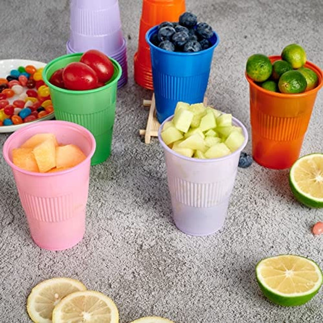 500 Pack 9 oz Plastic Cups, Disposable Drinking Cups in Assorted Colors, 9 oz Plastic Party Cups With 5 Colors, Perfect for Picnics, Celebrations and Christmas Day