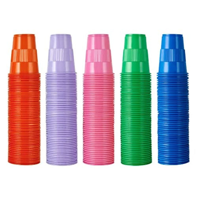 500 Pack 9 oz Plastic Cups, Disposable Drinking Cups in Assorted Colors, 9 oz Plastic Party Cups With 5 Colors, Perfect for Picnics, Celebrations and Christmas Day