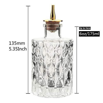 Bitters Bottle - Jewel Bitter Bottle For Cocktail, 6oz / 175ml, Glass Dahs Bottle With Gold Plated Cork Dasher Top - DSBT0011 (1, Gold)