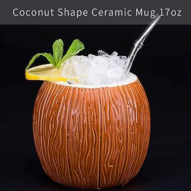 Ceramic Mug Set of 2, Coconut Shape Mug For Gifts Cups And Mugs Collections New Year Decoration Tiki Mug (520ml/17oz) (2)