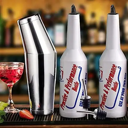 Flair Bottle - 5pcs Flair Bartender Kit, 2 Flair Bottle, 1 Boston Shaker, Practice & Performance Bottle - FLKT0004 (5pcs Set)