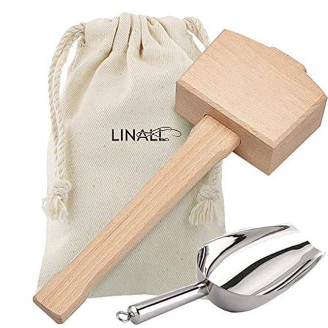Lewis Bag and Ice Mallet Crush Ice - Wood Hammer and Lewis Bag for Crushed Ice, Bartender Kit Set & Bar Tools Kitchen Accessory