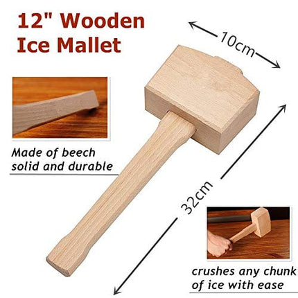 Lewis Bag and Ice Mallet Crush Ice - Wood Hammer and Lewis Bag for Crushed Ice, Bartender Kit Set & Bar Tools Kitchen Accessory
