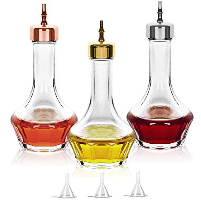 LINALL Bitters Bottle Set of 3 - 1.7oz/50ml Dasher Bottles with Stainless Steel Gold Rose Gold and Matte Black Dasher Top Professional Bar Tool for Making Craft Home Bar and Restaurant