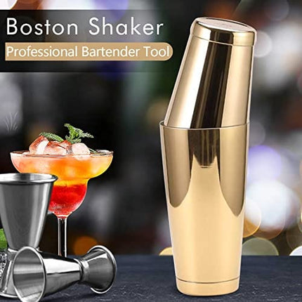 Stainless Steel Boston Shaker - 2-piece 18oz & 28oz Professional Bartender Cocktail Shaker Bartender Shaker Kit - CTSK0013 (Gold)
