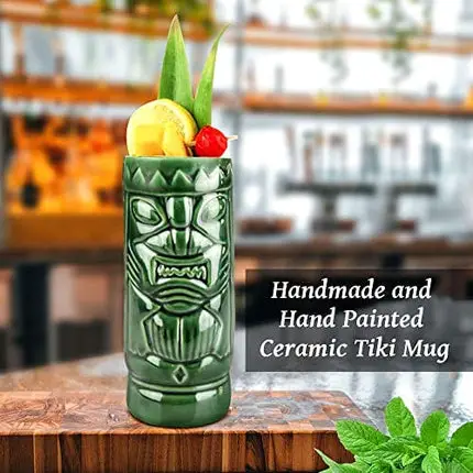 Tiki Mugs Cocktail Set of 4 - Tumblers Ceramic Hawaiian Luau Party Mugs Drinkware, Cute Exotic Cocktail Glasses, Tiki Bar Professional Hawaiian Party Barware, TKSET0003 (4PCS)