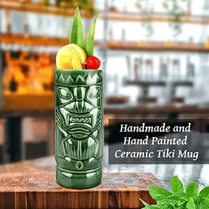 Tiki Mugs Cocktail Set of 4 - Ceramic Hawaiian Party Mugs Drinkware, Cute Exotic Cocktail Glasses, Tiki Bar Professional Hawaiian Party Barware, TKSET0001