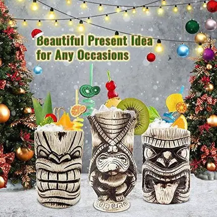 Tiki Mugs Set – Ceramic Tiki Mug, Cocktail Mugs for Mai Tai, Punch, Pina Colada, and Tropical bar Drinks (TIKISET)
