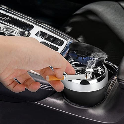 LINGSFIRE Car Ashtray with Lid Smell Proof, Detachable Car Ashtray with Light, Ceramics Inner Car Smoking Accessories Car Cigarette Ashtray Fit Most Car Cup Holder or Indoor Outdoor Use(Sliver)