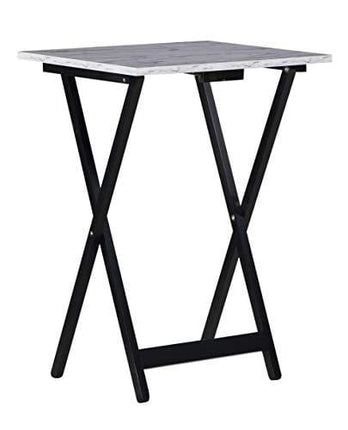 Linon Tray Table Set, 15.75"D x 18.9"W x 26.38"H, White