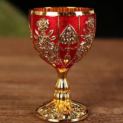 Vintage Metal Embossed Wine Cup, Vintage Hand-made Goblet Engraving Flower Pattern Shot Glass Liqueur Goblet Wine Chalice Art Craft Decoration for Weddings Home Decor Blessings Cup 1OZ