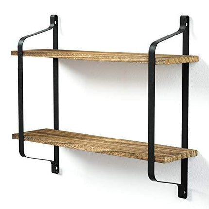 Love-KANKEI Rustic Floating Shelves Wall Mounted Industrial Wall Shelves for Pantry Living Room Bedroom Kitchen Entryway 2 Tier Wood Storage Shelf Heavy Duty Carbonized Black