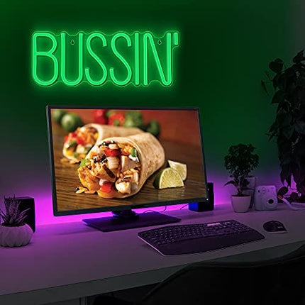 Lumoonosity Bussin Neon Sign - Meme Bussin Led Neon Lights for Gamers/Streamers/Influencers – Cool Trendy Green Led Signs with On/Off Switch for Wall, Bedroom, Game Room Decor - 16.9 x 6.5-inch