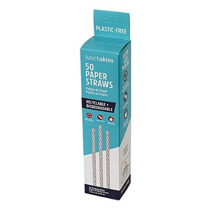 Lunchskins 50-Pack Chevron Blue Long-Lasting Biodegradable Paper Straws – Odor + Taste-Free - Eco- Friendly Straws for water, Juice, Soda, Cocktails, Shakes, Smoothies and more