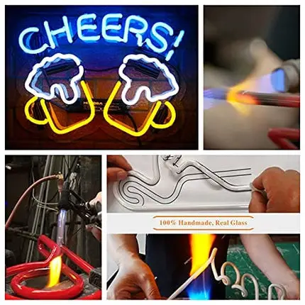 Cheers Real Glass Neon Signs Beer Bar Club Bedroom Neon Lights for Office Hotel Pub Cafe Man Cave Wedding Birthday Party Man Cave Neon Light Art Wall Lights 14.5" x 12" Blue