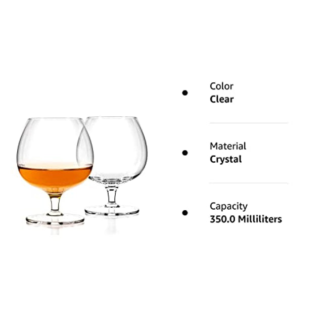 Luxbe - Cognac Brandy Crystal Small Glasses Snifter, Set of 2 - Handcrafted - Good for Bourbon Whiskey - 12-ounce