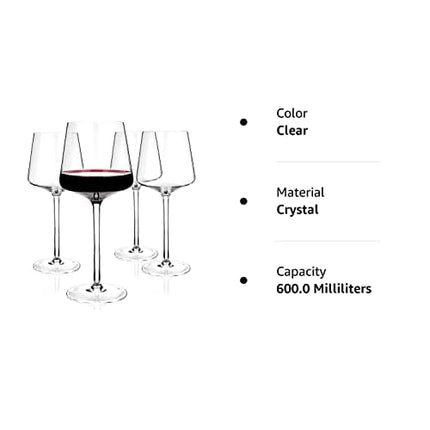 Luxbe - Crystal Wine Glasses 20.5-ounce, Set of 4 - Red or White Wine Large Glasses - Pinot Noir - Burgundy - Bordeaux - 600ml