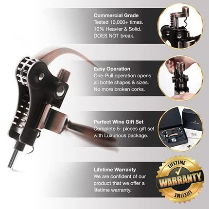 Wine Bottle Opener Corkscrew Set – Luxiluxy [2021 upgraded, does NOT break!] Including Foil Cutter, Bottle Stopper, Opener Stand and Extra Spiral - corkscrews wine opener set- wine opener kit