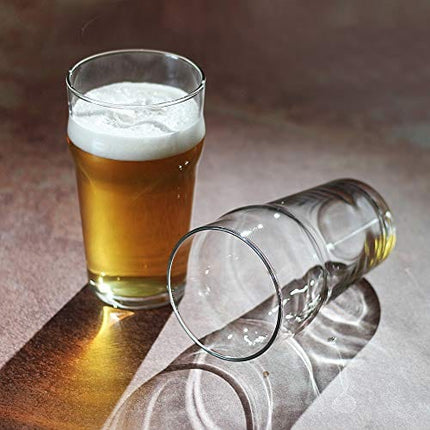 Pint Glasses,20 OZ British Beer Glass,Classics Craft Beer Glasses,Premium Beer Drinking Glasses Tumbler Set of 4, Pub Beer Glasses,Unique Design Beer Drinking Glasses Easy Stacking in The Cupboard
