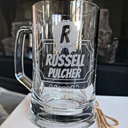 Personalized 16.oz Beer Mug | Sports Letter Design | Clear Glass | Custom Made | Perfect for wedding gifts, anniversaries, birthday gifts, or graduation