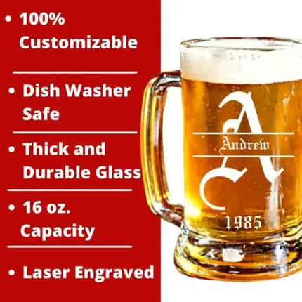 Personalized 16.oz Beer Mug | Sports Letter Design | Clear Glass | Custom Made | Perfect for wedding gifts, anniversaries, birthday gifts, or graduation