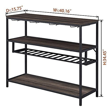 LVB Wine Rack Table, Liquor Bar Cabinet Freestanding Floor, Wooden Rustic Wine Storage with Wine Shelf and Glass Holder, Metal and Wood Modern Wine Cabinet for Home with Wine Bottle Rack, Grey Oak