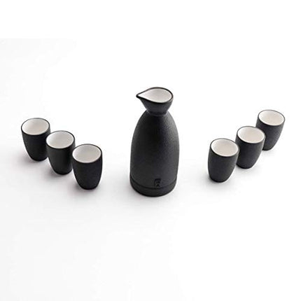 Lyty Ceramic Sake Set Cups with Warmer + Sake Saki Drink Storage Gift Box, Porcelain Pottery Hot Cold Saki Drink, 9pcs Include 1 Stove 1 Warming Bowl 1 Sake Bottle 6 Cup