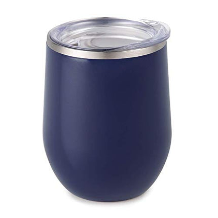 Maars Bev Stainless Steel Stemless Wine Glass Tumbler with Lid, Vacuum Insulated 12 oz Cup | Spill Proof, Travel Friendly, Classic Cocktail Drinkware - Midnight Blue