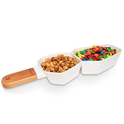 Machika Divided Serving Dish with Plastic Compartments and Bamboo Handle, Relish Tray, Perfect Serving Bowl for Parties, Nuts, Fruits, Chips and Dip Platter, Candy, Snacks Bar, Appetizer and Much More