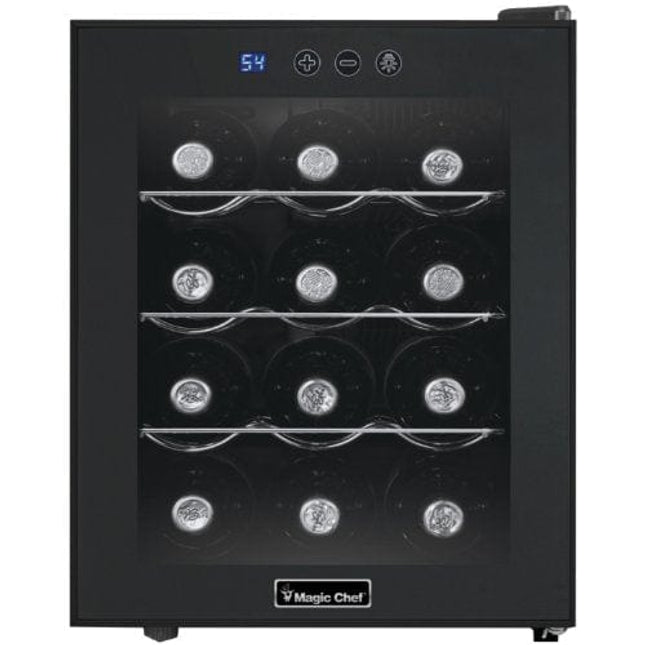 Magic Chef MCWC12B Black 12-Bottle Single-Zone Wine Cooler, Rack