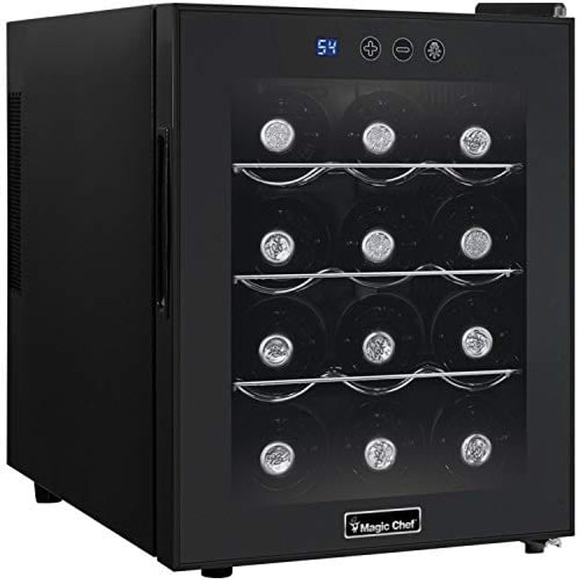 Magic Chef MCWC12B Black 12-Bottle Single-Zone Wine Cooler, Rack