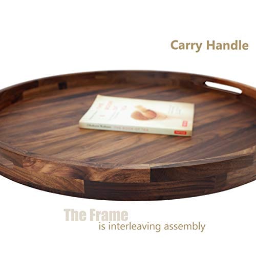 Wooden Serving Tray With Black Handles - large —