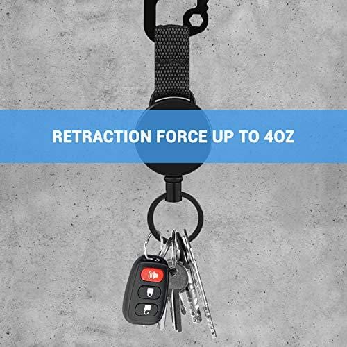 Retractable Keychain Carabiner Key Holders - Heavy Duty Retractable Key  Chain Badge Reel Clip with Steel Cable, Key Ring, Lobster Clasps for Office