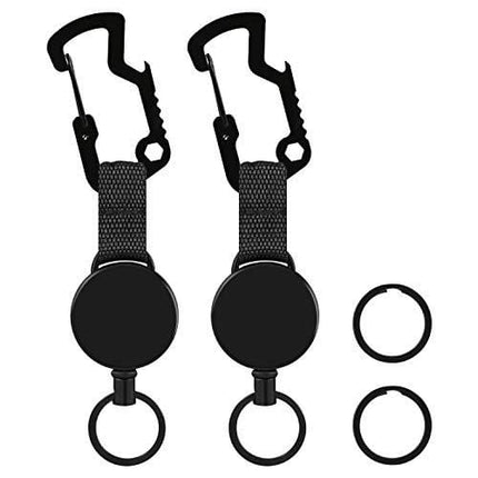 2 Pack Retractable Key Chain Heavy Duty Badge Holder Reel with Multitool Carabiner Belt Clip and Key Ring for Key Holder, Steel Wire Cord Up to 23.5 inch