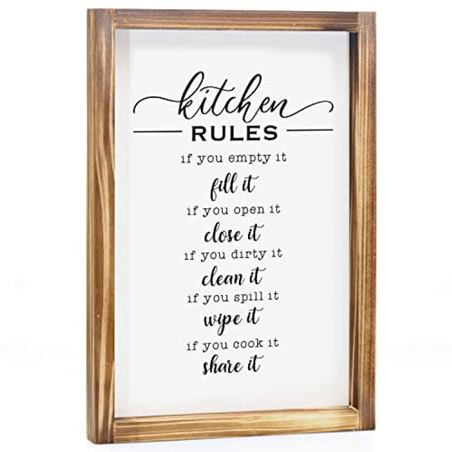 Kitchen Rules Sign - Farmhouse Kitchen Decor, Kitchen Wall Decor, Rustic Home Decor, Country Kitchen Decor with Solid Wood Frame 11 x 16 Inches
