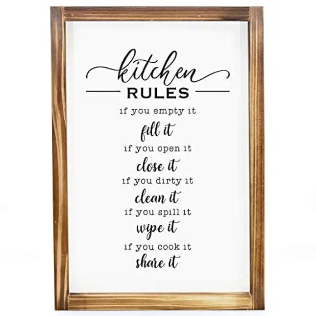 Kitchen Rules Sign - Farmhouse Kitchen Decor, Kitchen Wall Decor, Rustic Home Decor, Country Kitchen Decor with Solid Wood Frame 11 x 16 Inches