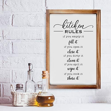 Kitchen Rules Sign - Farmhouse Kitchen Decor, Kitchen Wall Decor, Rustic Home Decor, Country Kitchen Decor with Solid Wood Frame 11 x 16 Inches