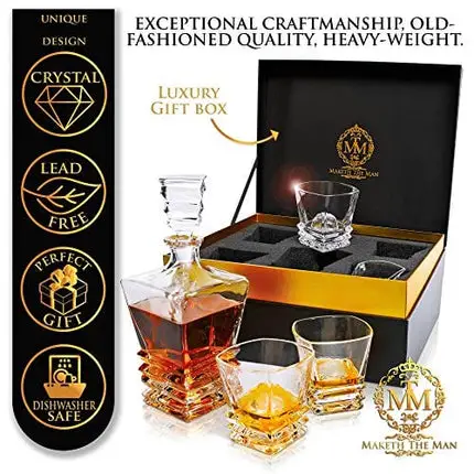 27oz Whiskey Decanter & Glass Set For Men and Women. Liquor Decanter Sets With Glasses for Scotch Whisky, Bourbon, Cognac, Tequila. Crystal Whiskey Decanters For Alcohol.